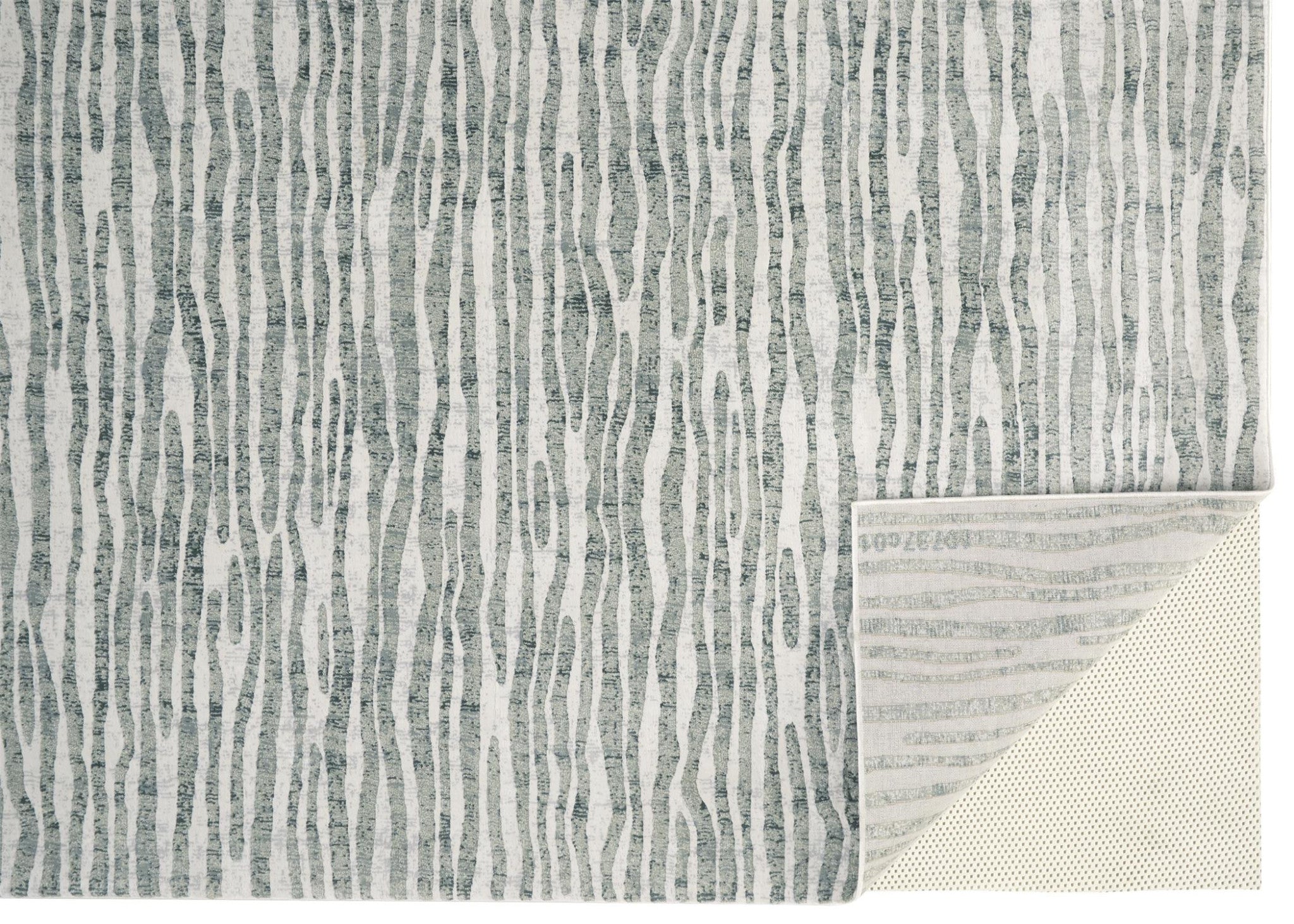 Gray Green And Ivory Striped Distressed Stain Resistant Area Rug  10' x 13'