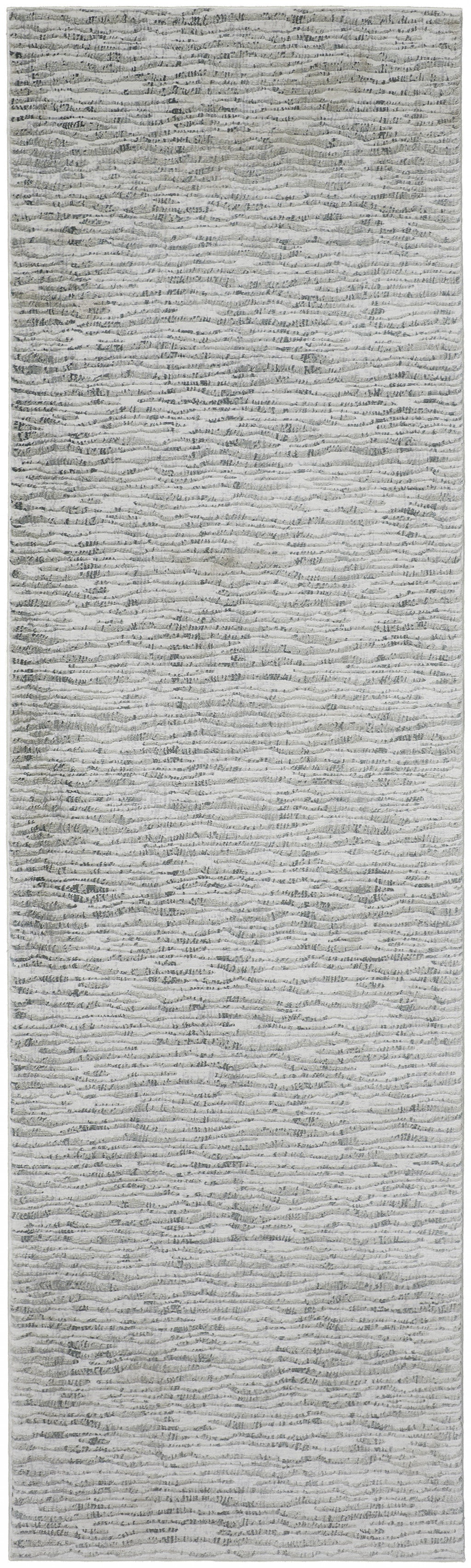 Gray Green And Ivory Striped Distressed Stain Resistant Area Rug  10' x 13'
