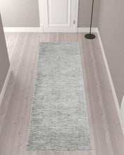 Gray Green And Ivory Striped Distressed Stain Resistant Area Rug  10' x 13'
