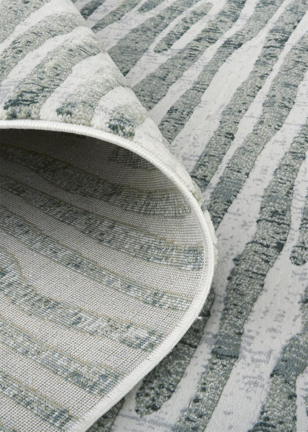 Gray Green And Ivory Striped Distressed Stain Resistant Area Rug  10' x 13'