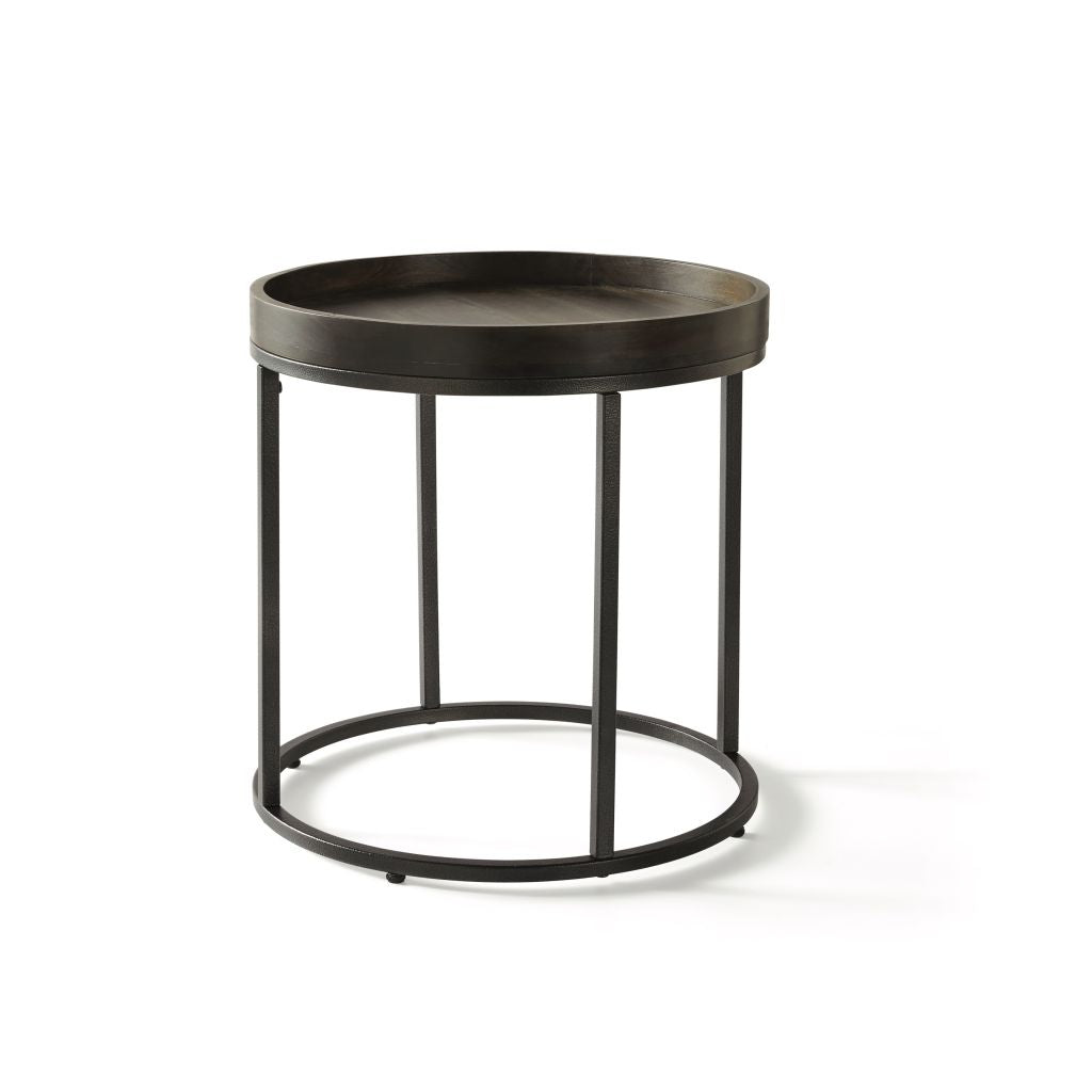 22" Black And Dark Walnut Solid Wood Round End Table