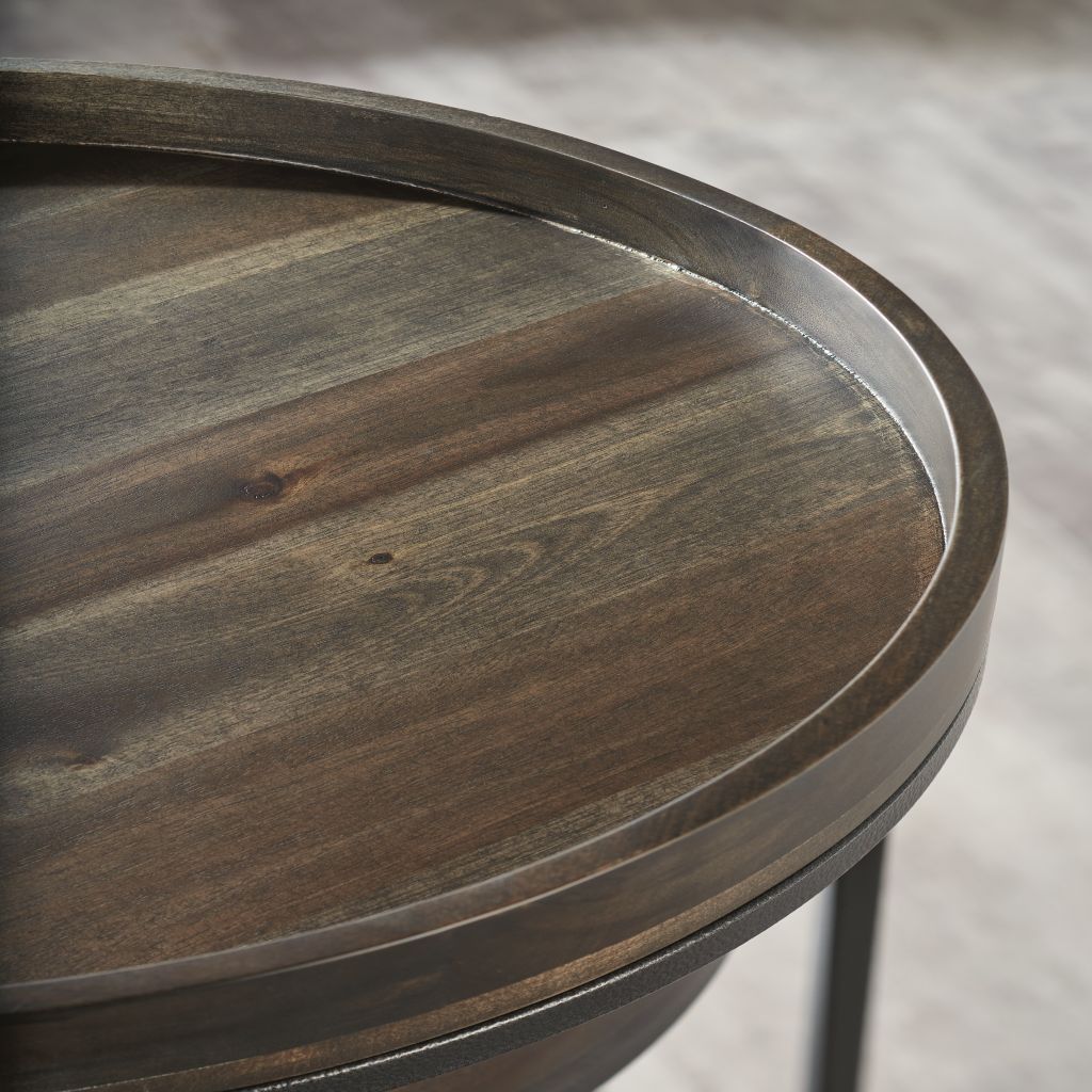 22" Black And Dark Walnut Solid Wood Round End Table