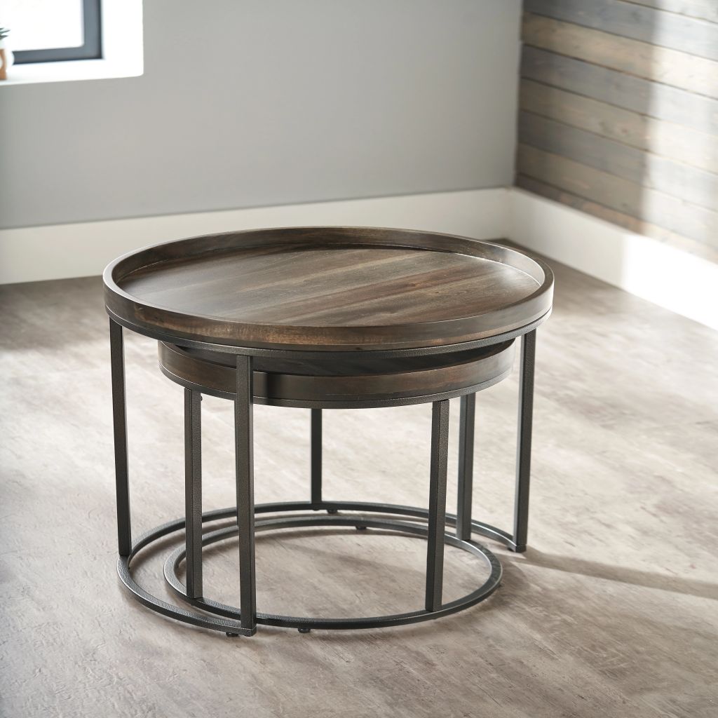 22" Black And Dark Walnut Solid Wood Round End Table