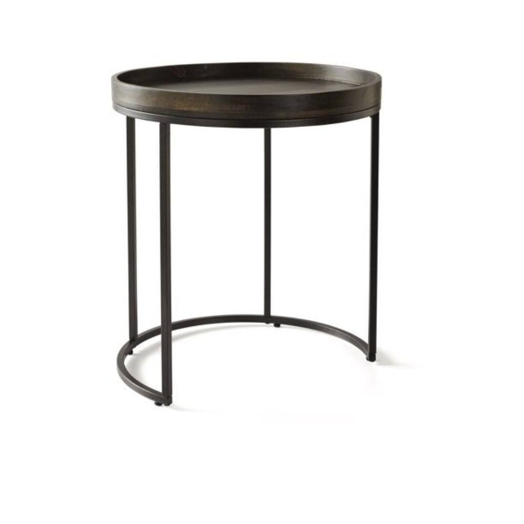 22" Black And Dark Walnut Solid Wood Round End Table