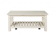 42 英寸古董白色實木長方形仿舊咖啡桌帶架子