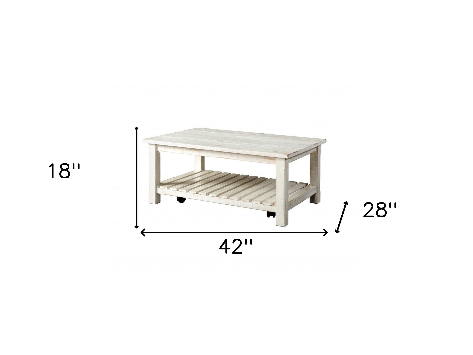 42 英寸古董白色實木長方形仿舊咖啡桌帶架子