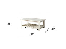 42 英寸古董白色實木長方形仿舊咖啡桌帶架子