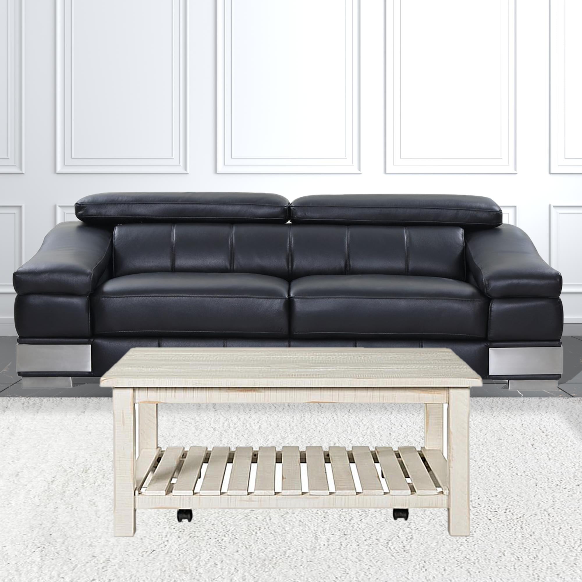 42 英寸古董白色實木長方形仿舊咖啡桌帶架子