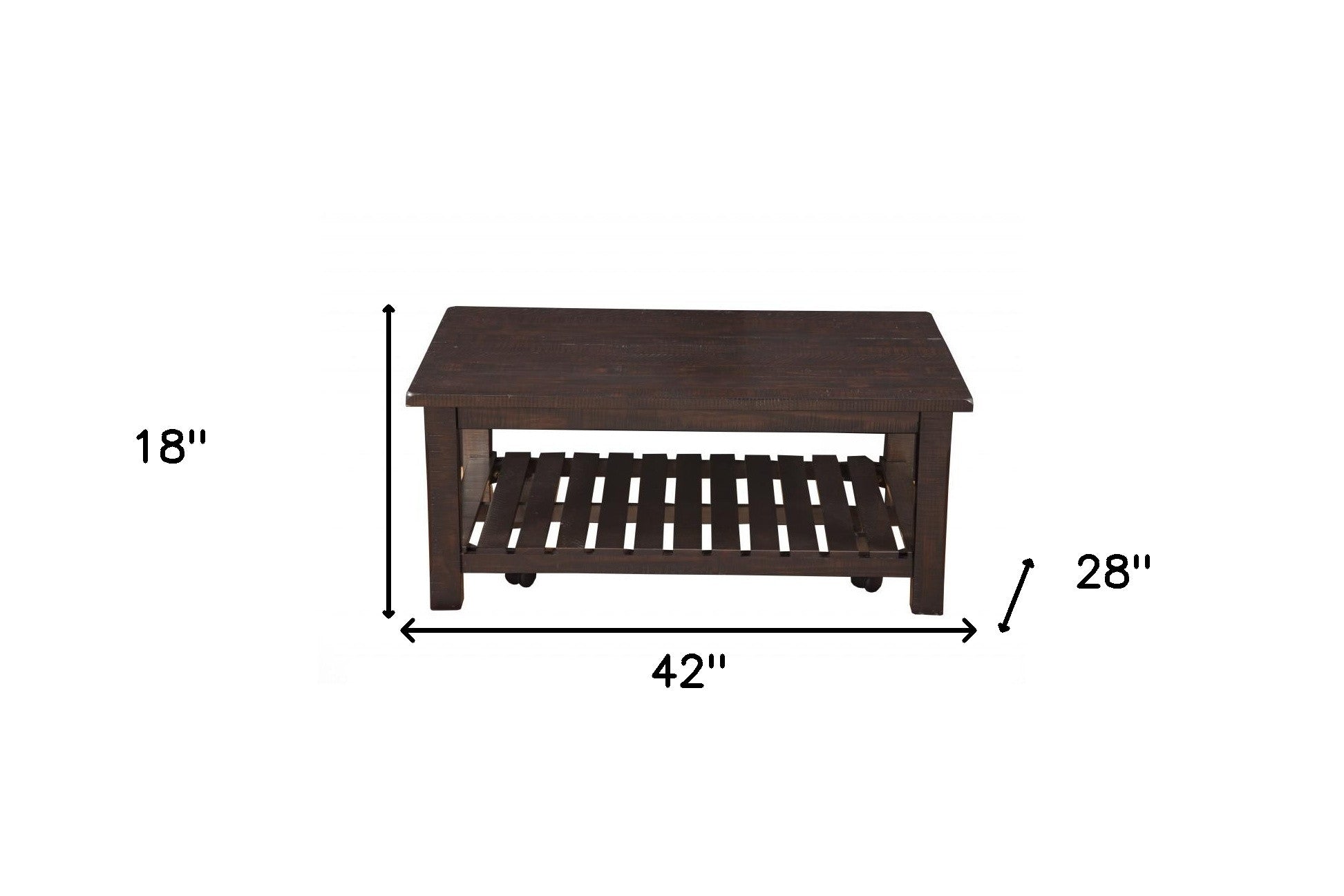 Mesa de centro envejecida rectangular de madera maciza espresso de 42" con estante