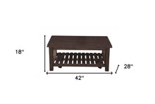 Mesa de centro envejecida rectangular de madera maciza espresso de 42