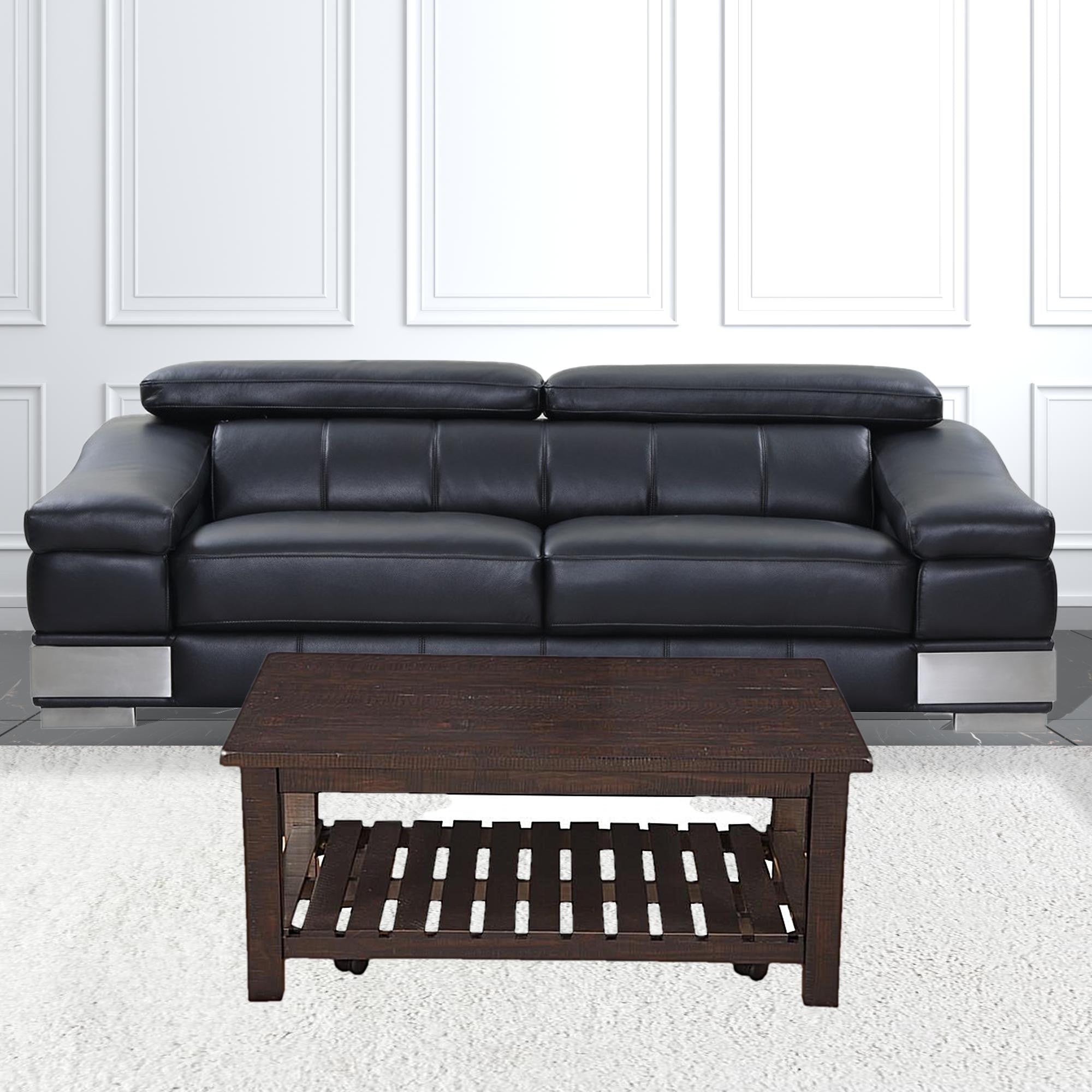 Mesa de centro envejecida rectangular de madera maciza espresso de 42" con estante