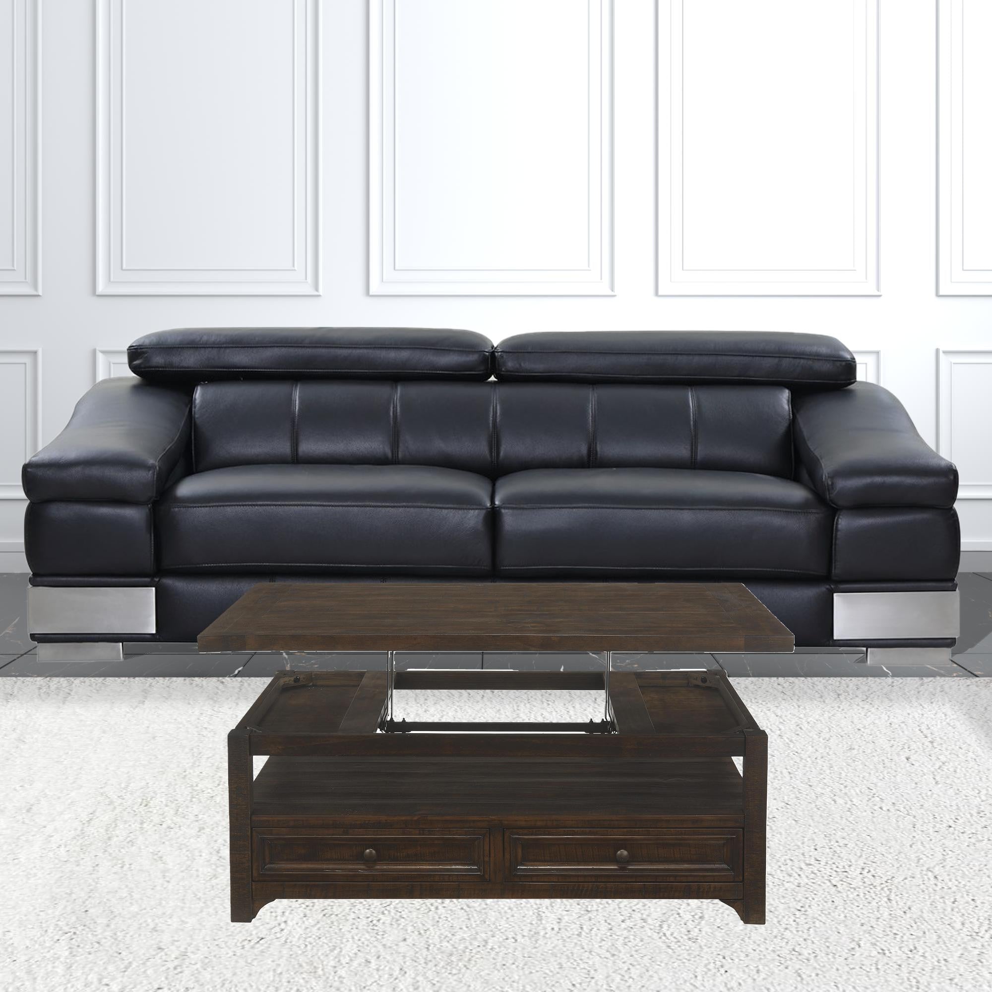 48" Dark Mocha Solid Wood Rectangular Lift Top Storage Coffee Table