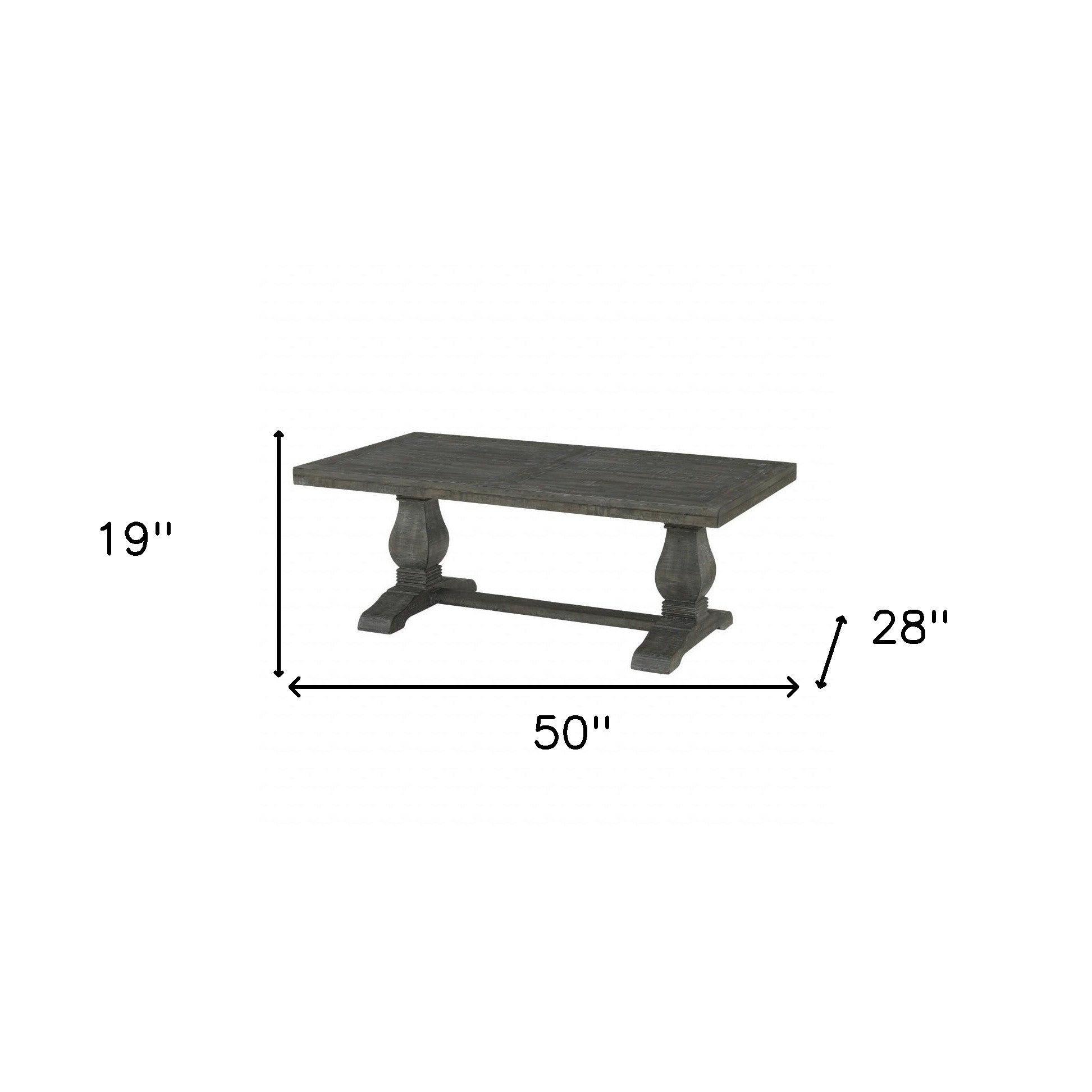 Mesa de centro de pedestal envejecida rectangular de madera gris de 50"