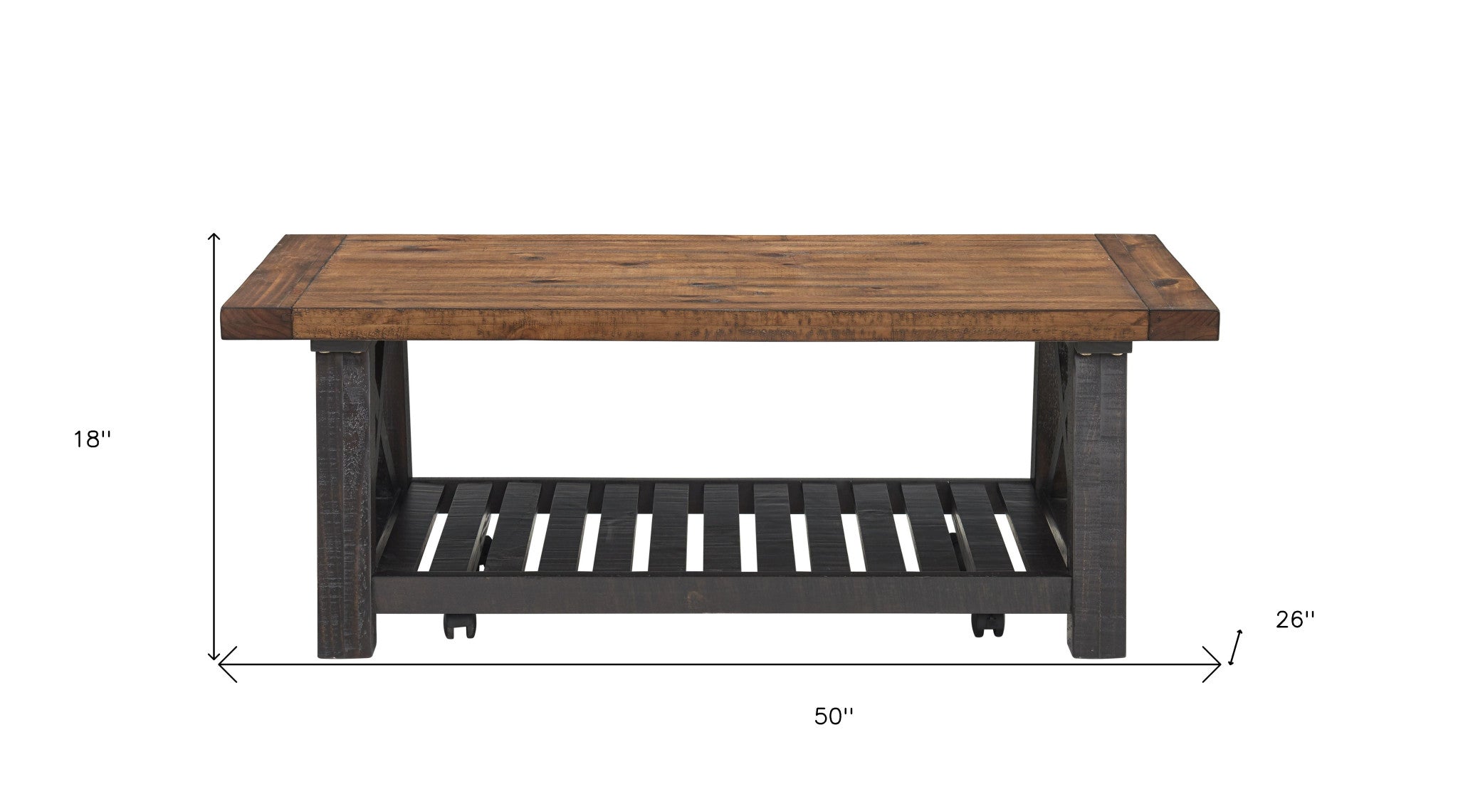 50" Rustic Black And Natural Solid Wood Rectangular Distressed Coffee Table