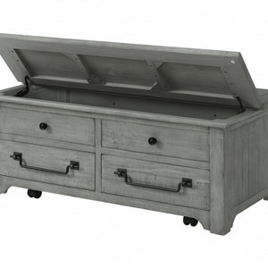 Mesa de centro rectangular de madera maciza gris paloma de 48" con almacenamiento superior elevable