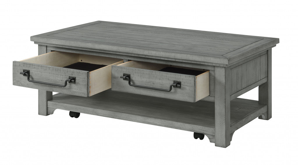 50 英寸鴿灰色實木仿舊咖啡桌帶儲物