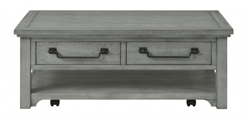 50 英寸鴿灰色實木仿舊咖啡桌帶儲物