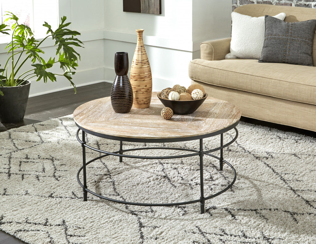 38 英寸黑色鄉村水洗芒果木圓形仿舊咖啡桌