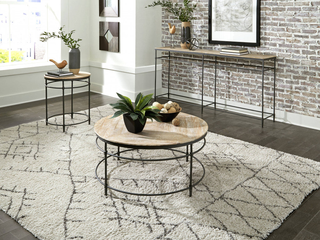 38 英寸黑色鄉村水洗芒果木圓形仿舊咖啡桌