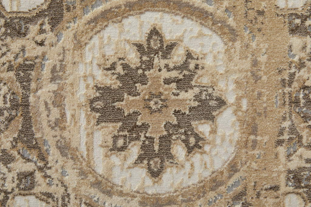 9' X 12' Tan Brown And Gray Power Loom Distressed Area Rug