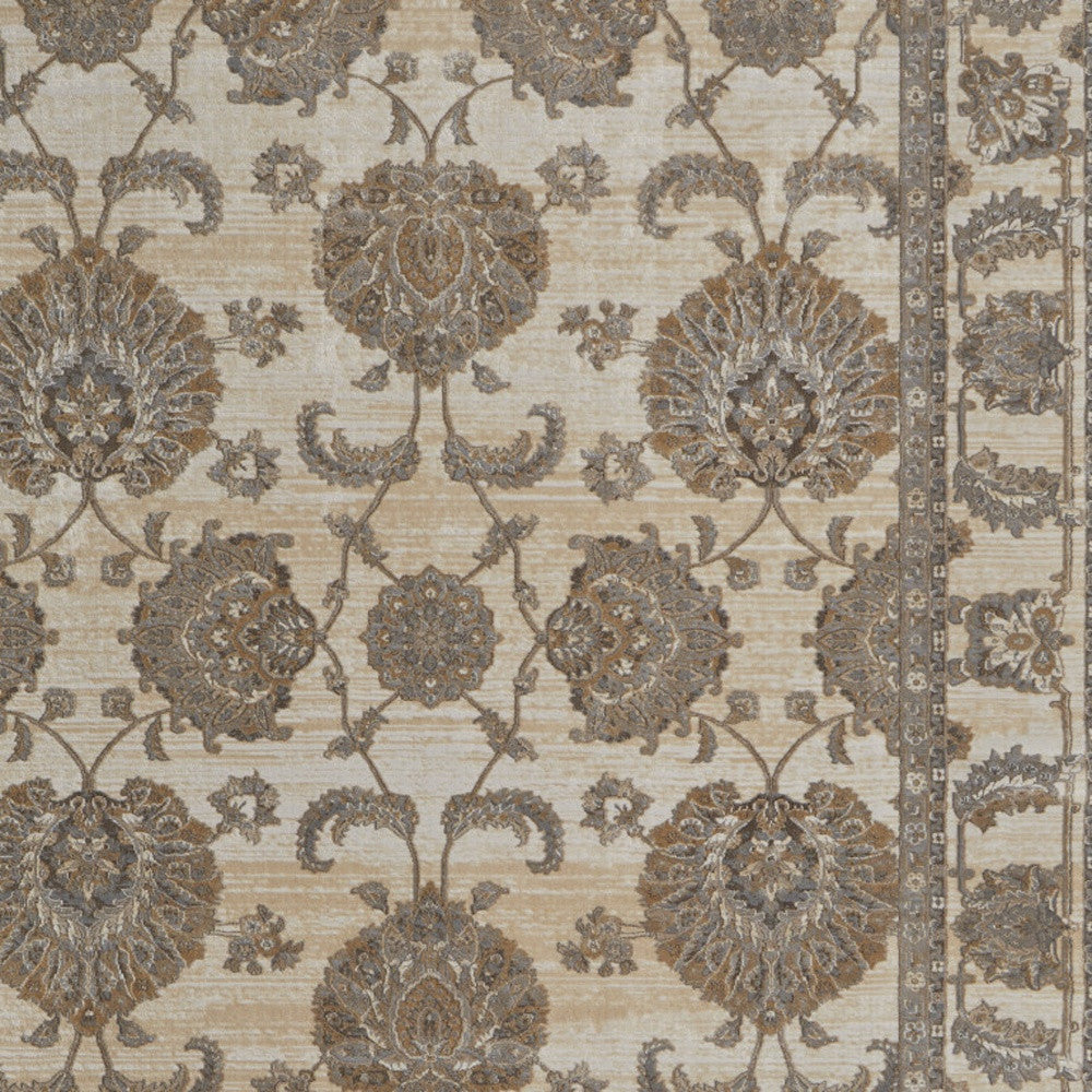 9' X 12' Tan Ivory And Brown Power Loom Area Rug