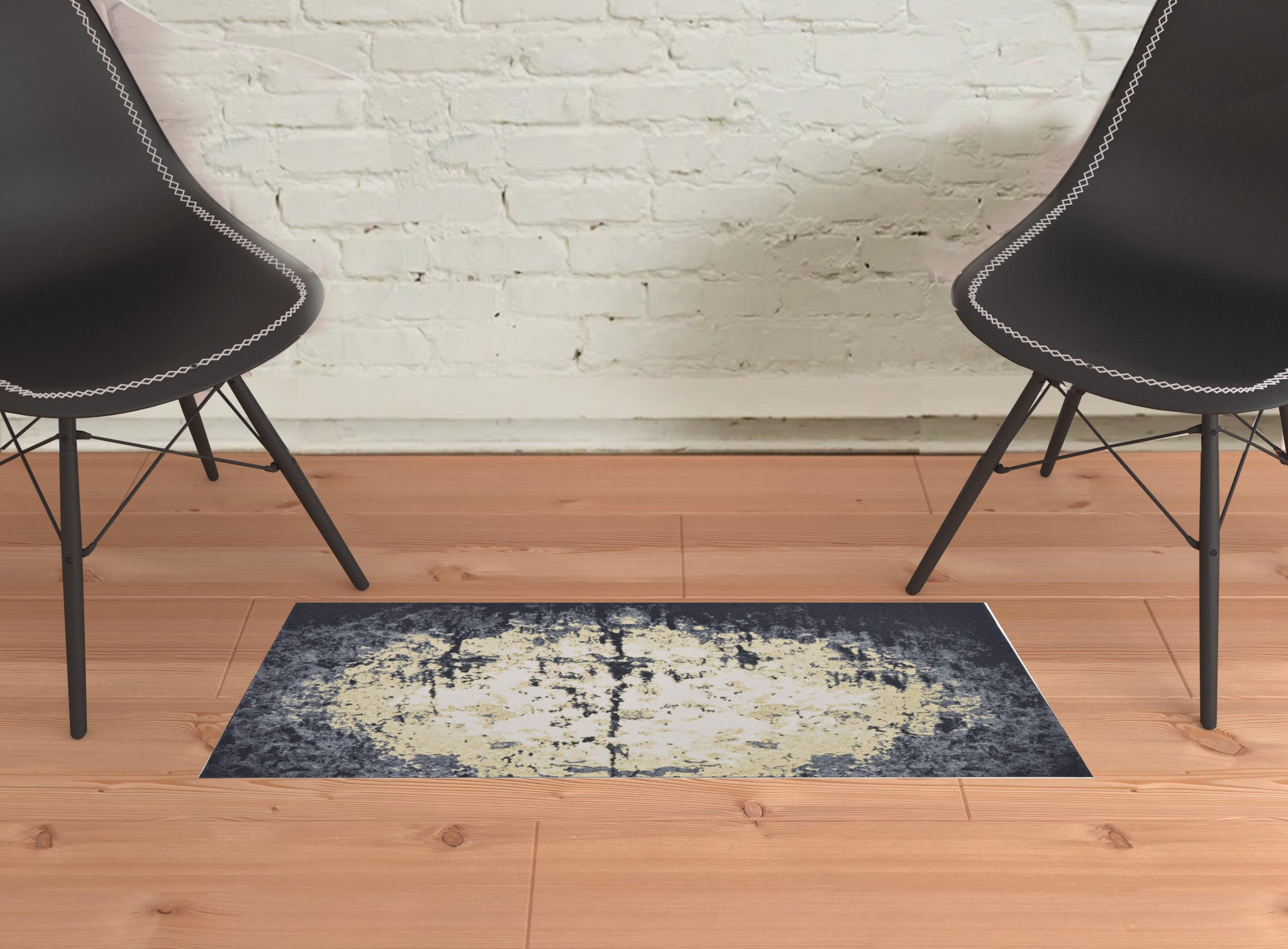 2' X 3' Black Gray And Gold Geometric Stain Resistant Area Rug