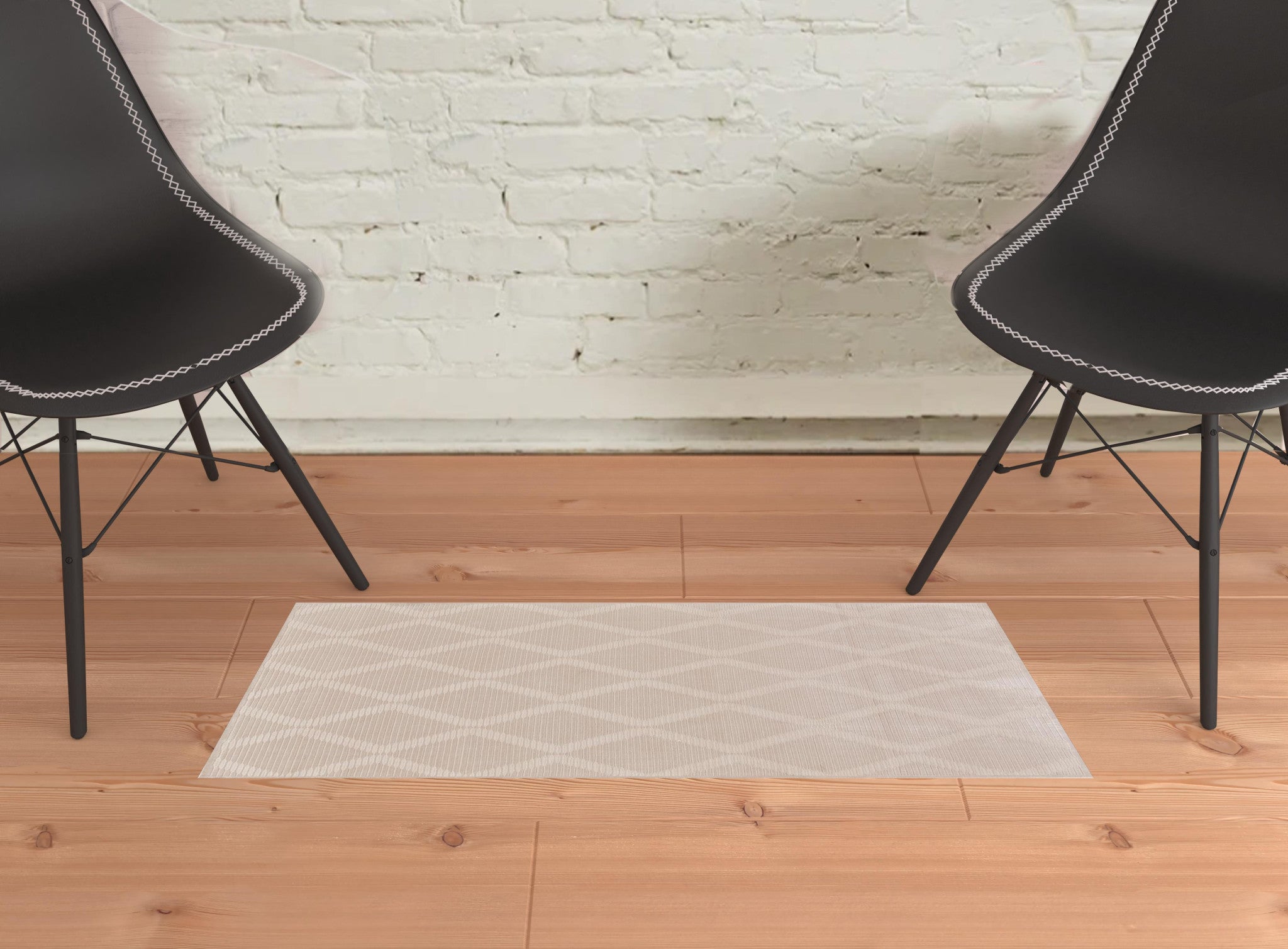 2' X 3' Ivory And Tan Geometric Stain Resistant Area Rug