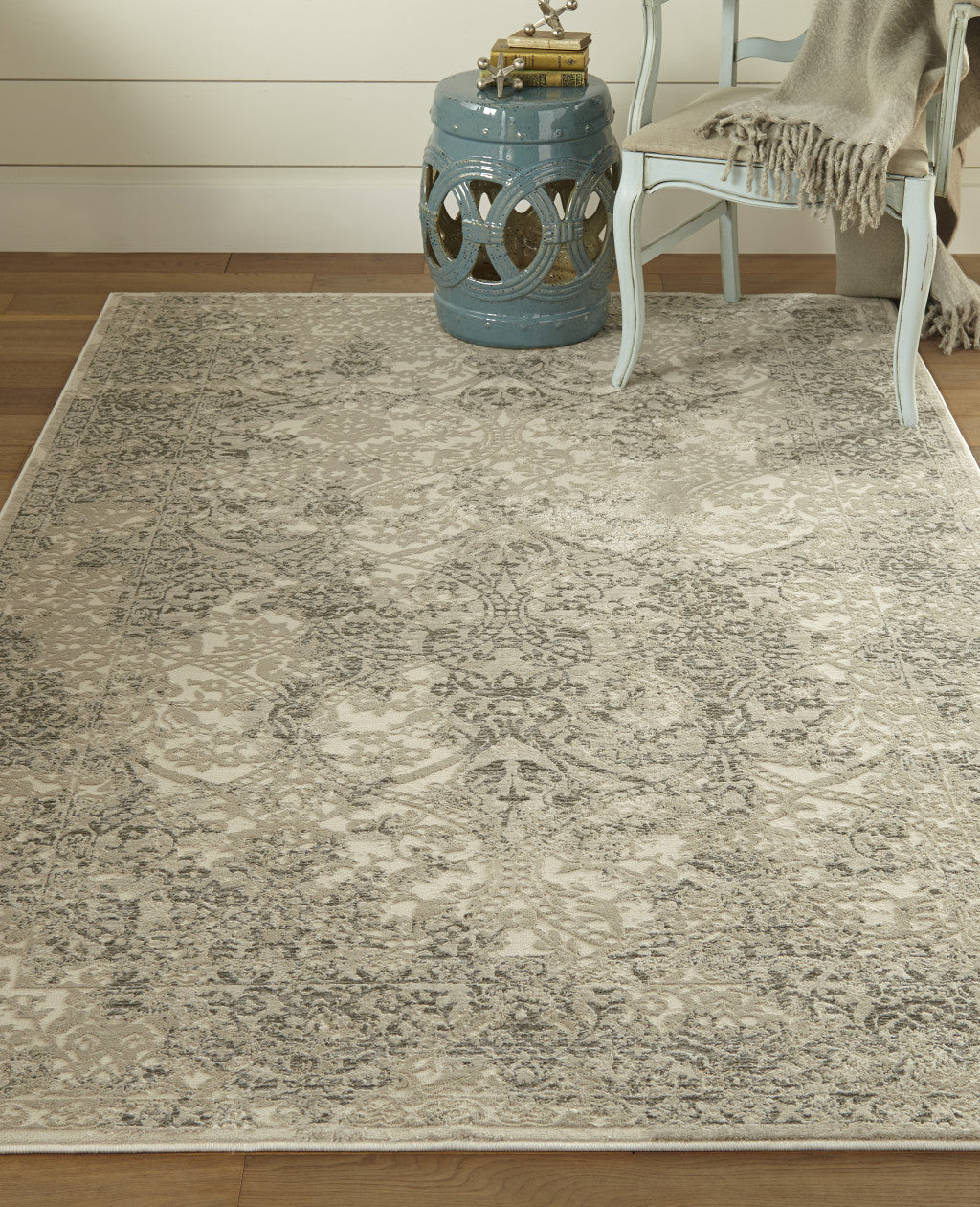 2' X 3' Ivory Gray And Black Abstract Stain Resistant Area Rug