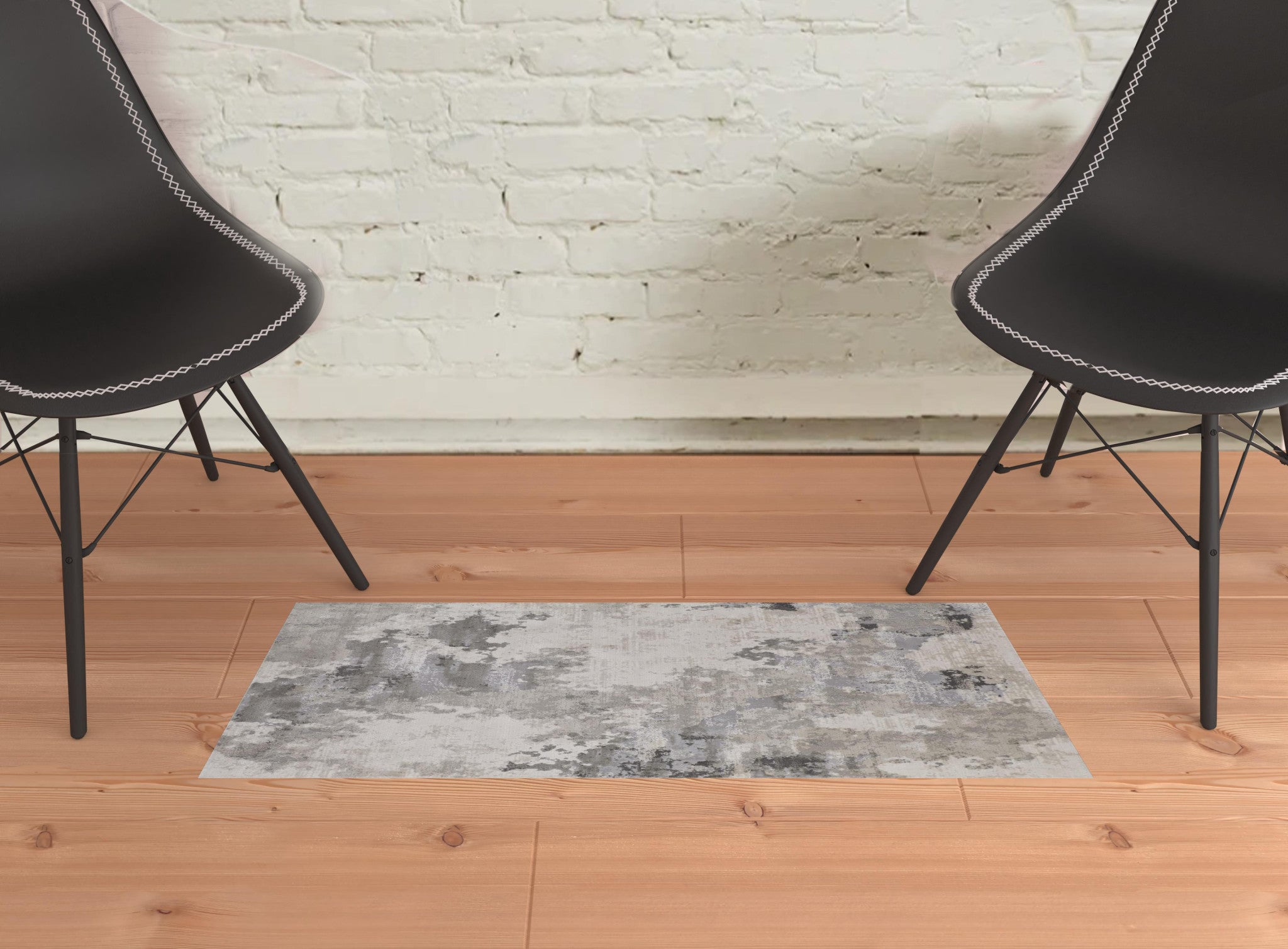 2' X 3' Ivory And Gray Abstract Stain Resistant Area Rug