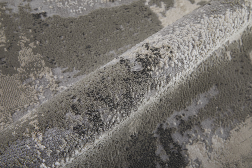 2' X 3' Ivory And Gray Abstract Stain Resistant Area Rug