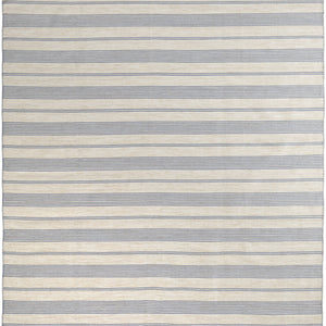 2' X 3' Blue Ivory And Tan Striped Dhurrie Hand Woven Stain Resistant Area Rug