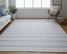 2' X 3' Blue Ivory And Tan Striped Dhurrie Hand Woven Stain Resistant Area Rug