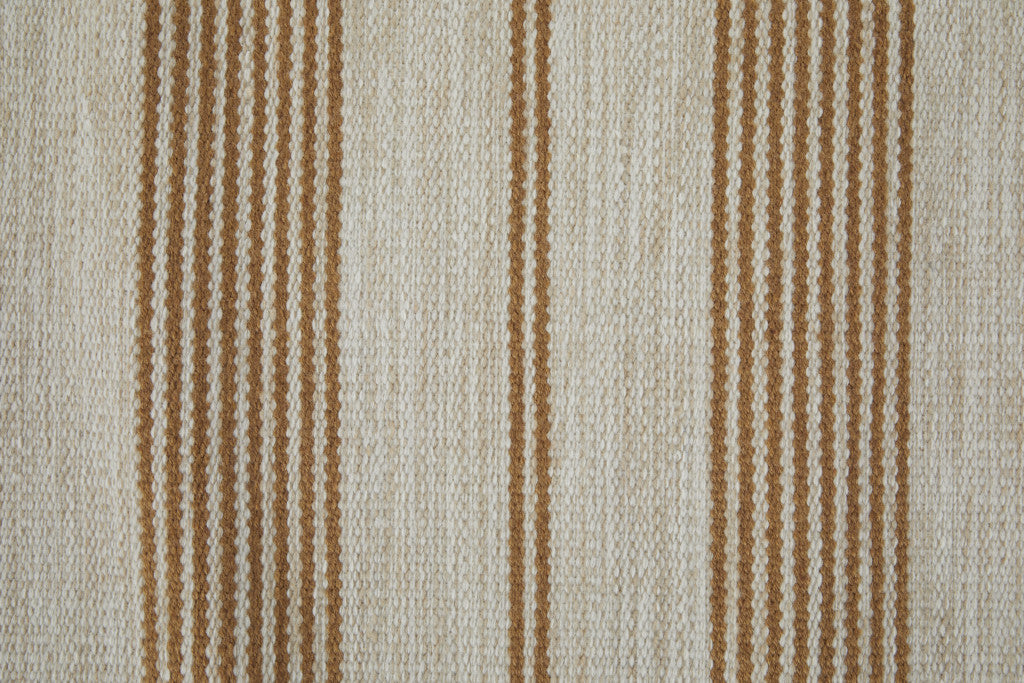 2' X 3' Ivory Taupe And Brown Striped Dhurrie Hand Woven Stain Resistant Area Rug