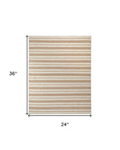 2' X 3' Ivory Taupe And Brown Striped Dhurrie Hand Woven Stain Resistant Area Rug
