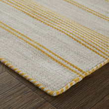 2' X 3' Yellow And Ivory Striped Dhurrie Hand Woven Stain Resistant Area Rug
