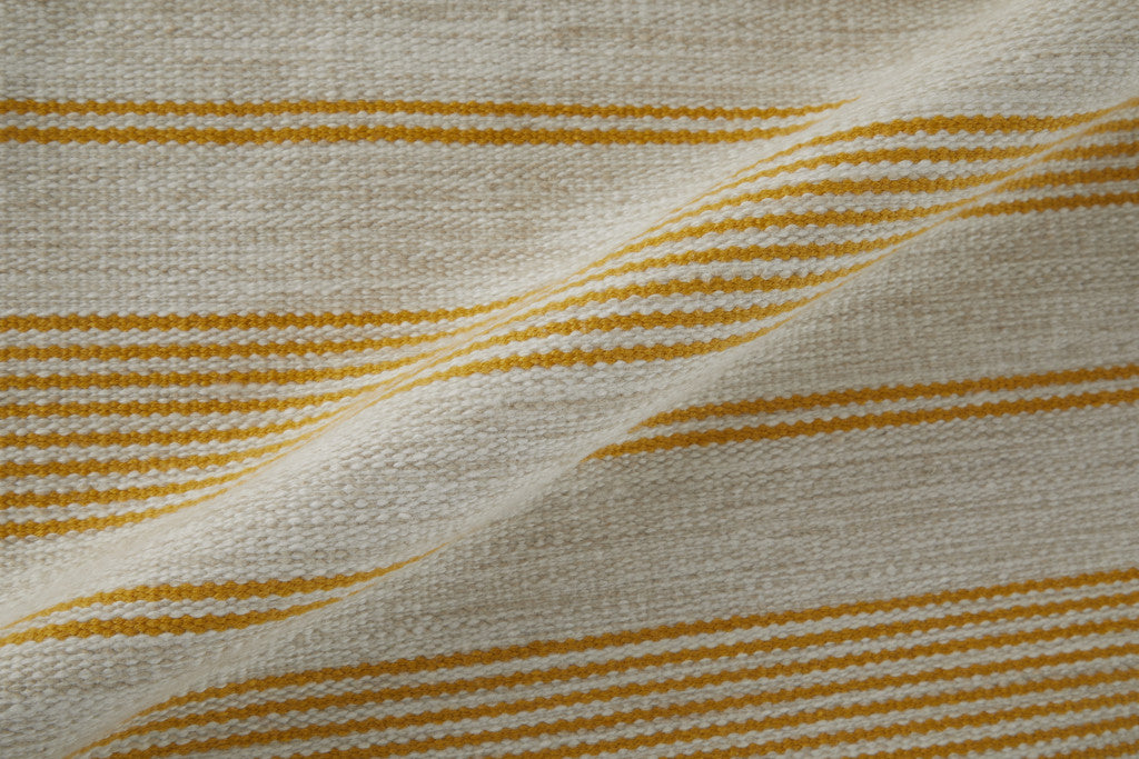 2' X 3' Yellow And Ivory Striped Dhurrie Hand Woven Stain Resistant Area Rug