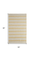 2' X 3' Yellow And Ivory Striped Dhurrie Hand Woven Stain Resistant Area Rug