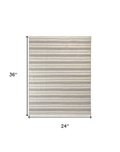 2' X 3' Gray And Ivory Striped Dhurrie Hand Woven Stain Resistant Area Rug