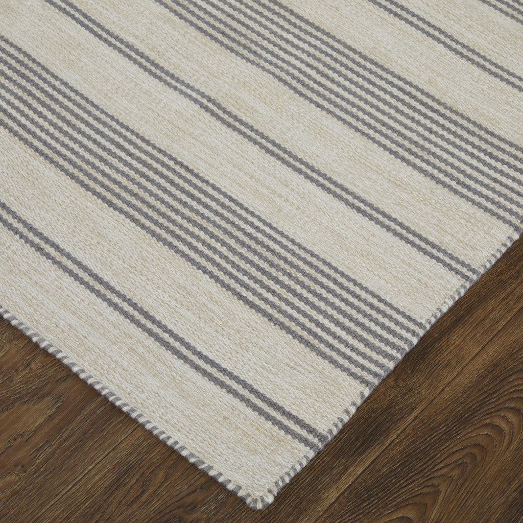 2' X 3' Gray And Ivory Striped Dhurrie Hand Woven Stain Resistant Area Rug