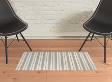 2' X 3' Gray And Ivory Striped Dhurrie Hand Woven Stain Resistant Area Rug