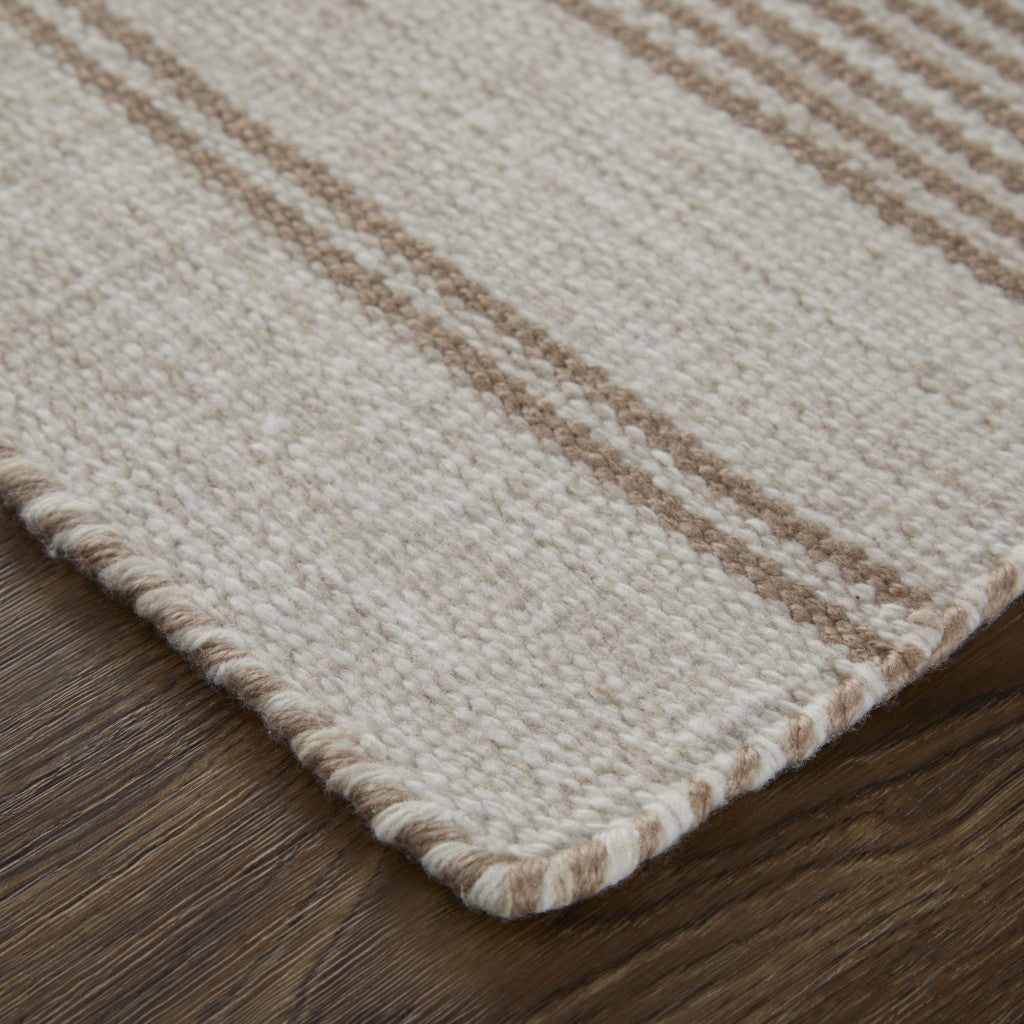 2' X 3' Ivory And Taupe Striped Dhurrie Hand Woven Stain Resistant Area Rug