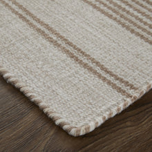 2' X 3' Ivory And Taupe Striped Dhurrie Hand Woven Stain Resistant Area Rug