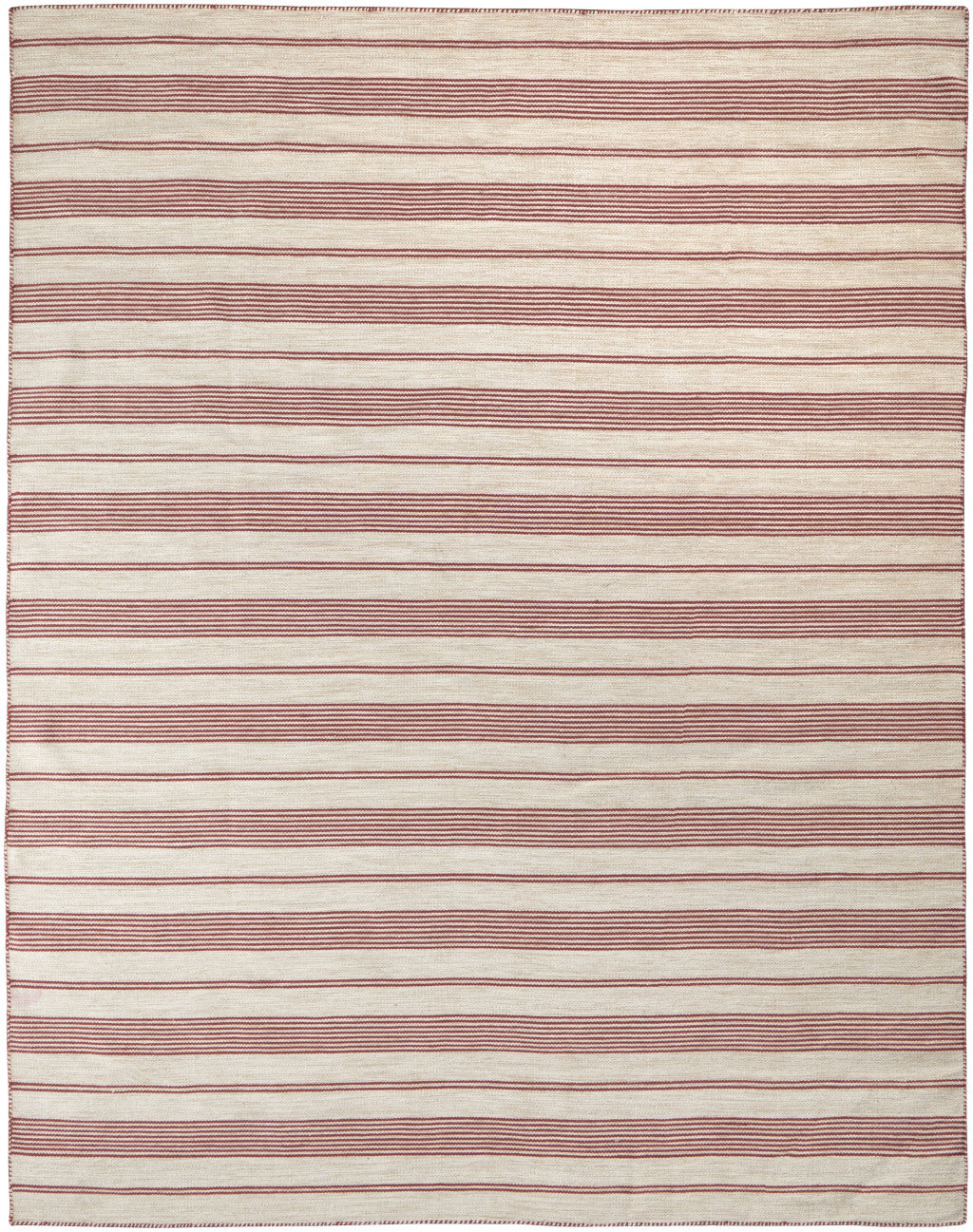Red And Ivory Striped Dhurrie Hand Woven Stain Resistant Area Rug - 2' x 3'