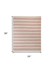 Red And Ivory Striped Dhurrie Hand Woven Stain Resistant Area Rug - 2' x 3'