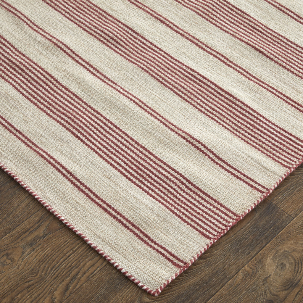 Red And Ivory Striped Dhurrie Hand Woven Stain Resistant Area Rug - 2' x 3'