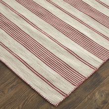 Red And Ivory Striped Dhurrie Hand Woven Stain Resistant Area Rug - 2' x 3'