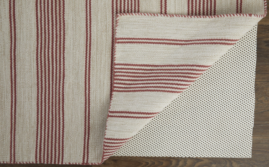 Red And Ivory Striped Dhurrie Hand Woven Stain Resistant Area Rug - 2' x 3'