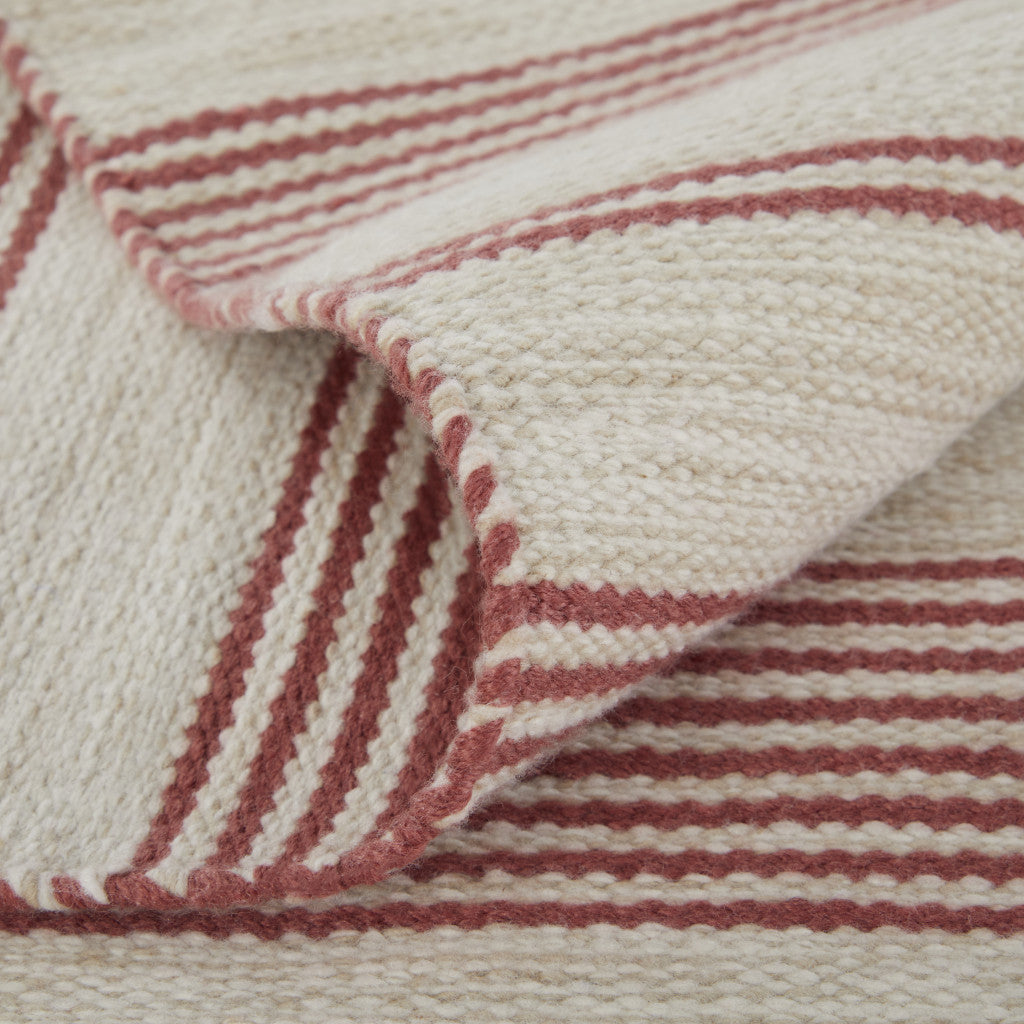 Red And Ivory Striped Dhurrie Hand Woven Stain Resistant Area Rug - 2' x 3'