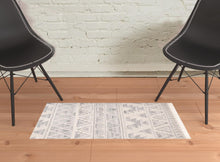 2' X 3' Ivory Gray And Blue Wool Geometric Dhurrie Flatweave Handmade Area Rug With Fringe