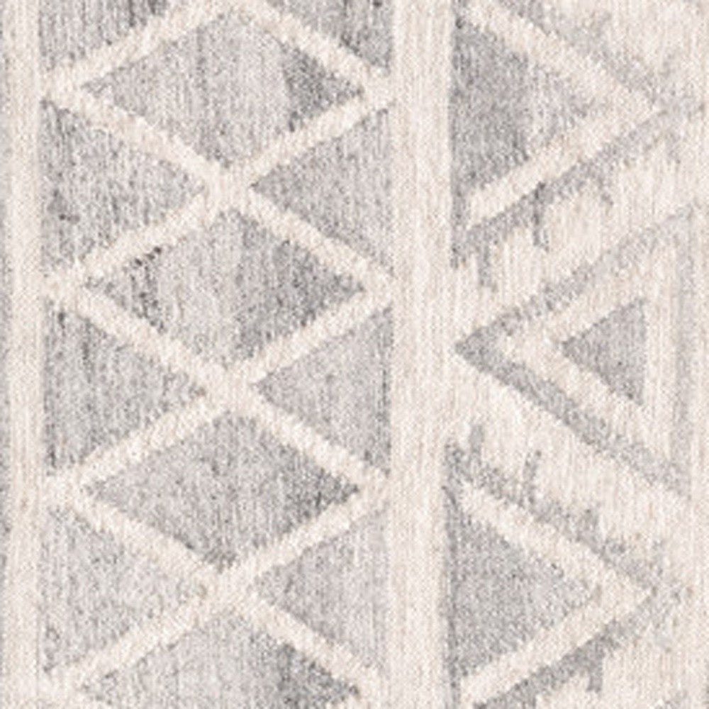 2' X 3' Ivory Gray And Blue Wool Geometric Dhurrie Flatweave Handmade Area Rug With Fringe